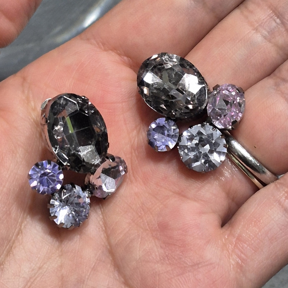 Statement Silver And Purple Crystal Earings